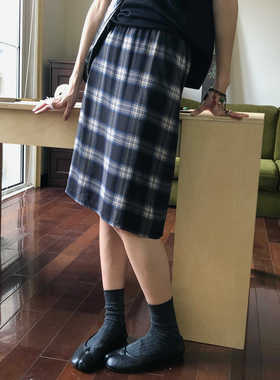 popoup24ss 黑蓝轻薄垂感通勤松紧腰直筒半身裙