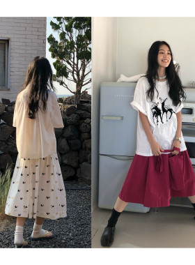 popoup26SS “咕叽咕叽”两色印花纯棉七分裙裤