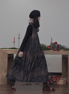 popoup23FW“斑驳油画”无袖前后分割无袖背心连衣裙