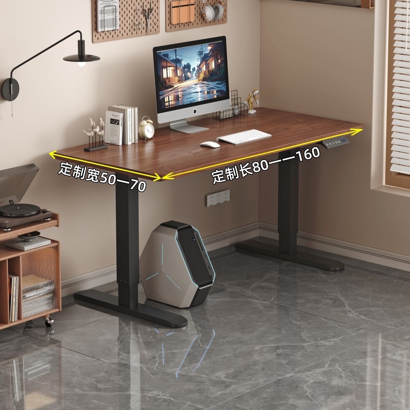 电动升降桌实木书桌电脑桌办公家用卧室阳台儿童中小学生学习桌子