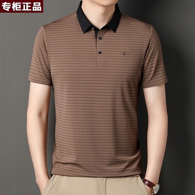 鄂尔多斯市男士锦氨翻领短袖T恤男夏季青年高档时尚条纹POLO衫品