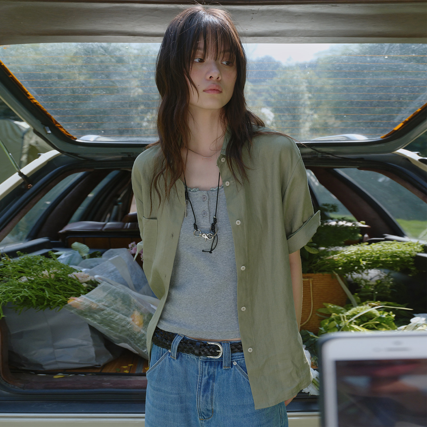 一方二集 “夏日果园”全亚麻彩色卷袖设计亚麻透气百搭衬衫短袖