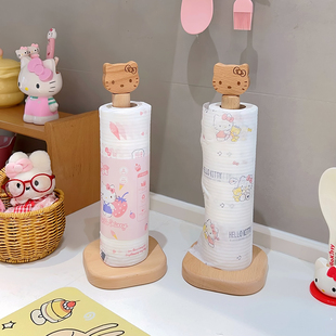 ins原木纸巾架厨房卷纸收纳架一次性抹布架猫咪头榉木高档装饰件