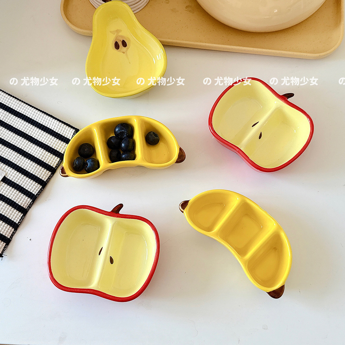 可爱水果造型陶瓷碟子分格调味碟烤肉酱碟软萌小吃零食碟苹果香蕉
