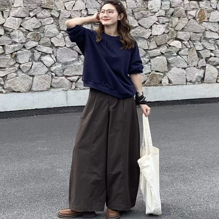 早秋新款阔腿裤女简约气质高腰显瘦长裤垂感休闲裤子拉链