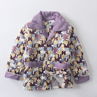 冬三层夹棉加厚保暖儿童睡衣法兰绒夹棉衣服男女童珊瑚绒单件上衣