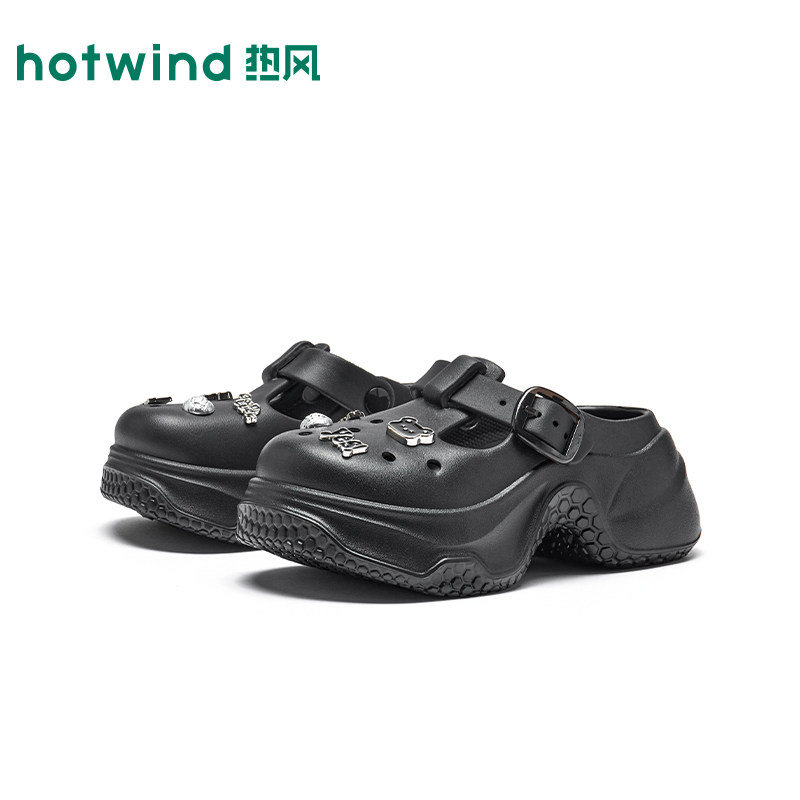 热风黑色洞洞鞋女鞋2026年夏季新款厚底增高显瘦凉鞋户外包头凉拖