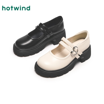 热风厚底玛丽珍鞋女2025年夏季新款学院风黑色增高一字扣带小皮鞋