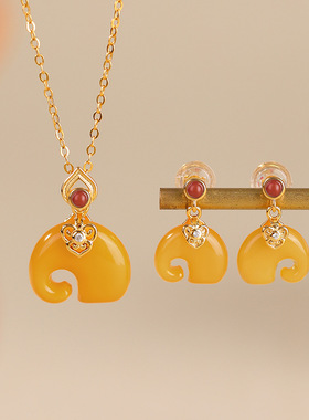 悦宝珠宝蜜蜡S925纯银南红如意吉象新中式高级感小众耳钉吊坠定制