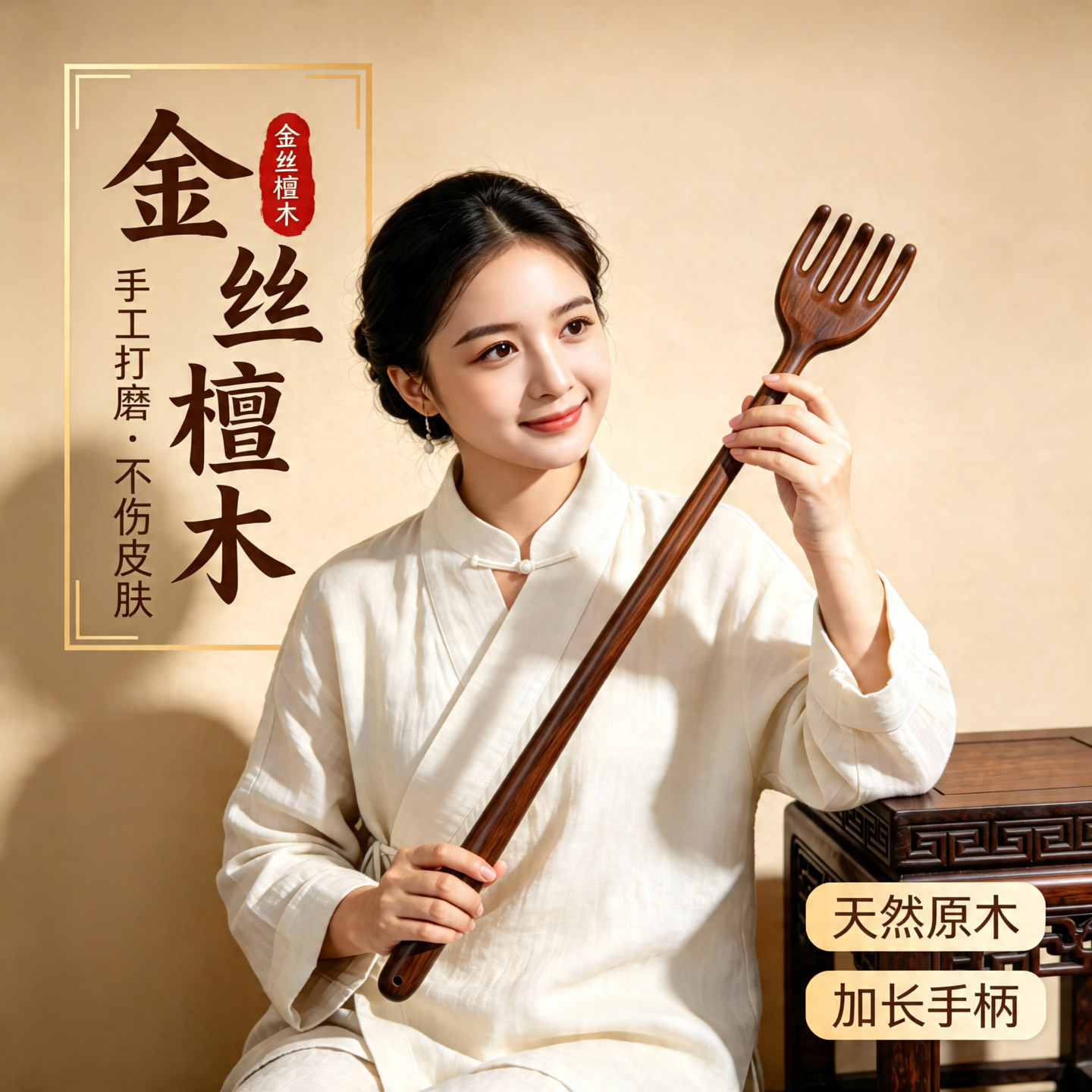 金丝檀木痒痒挠抓痒神器不求人按摩棒挠痒耙子实木多功能加长手柄