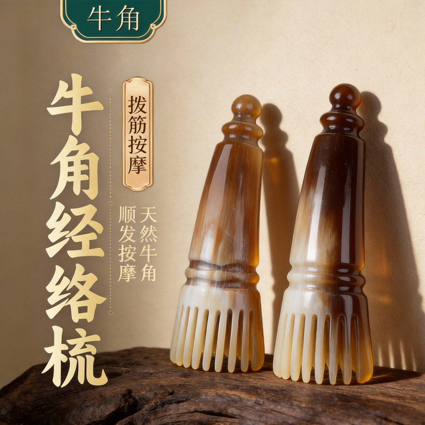 天然牛角按摩梳头皮穴位拨筋按摩舒活筋骨圆筒头疗洗头刷天然正品