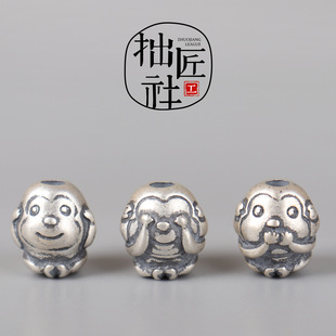 实心925银三不猴配饰 不看不听不闻小猴子配珠 手串顶珠腰珠隔珠