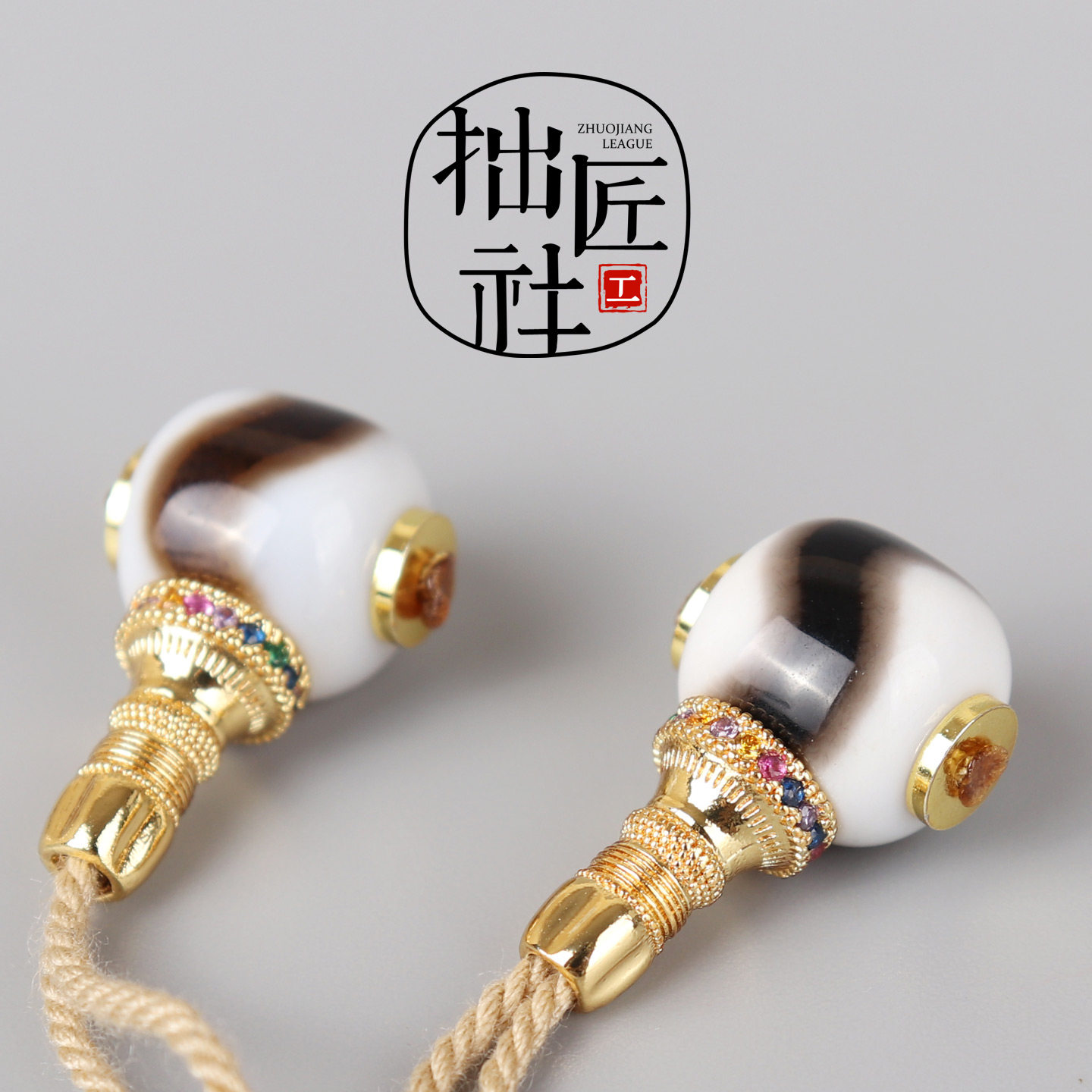 藏式西藏虎牙天珠佛头 文玩手串手链佛珠念珠三通配饰 文玩配件