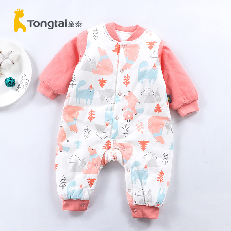 童泰秋冬夹棉婴儿连体衣闭裆哈衣