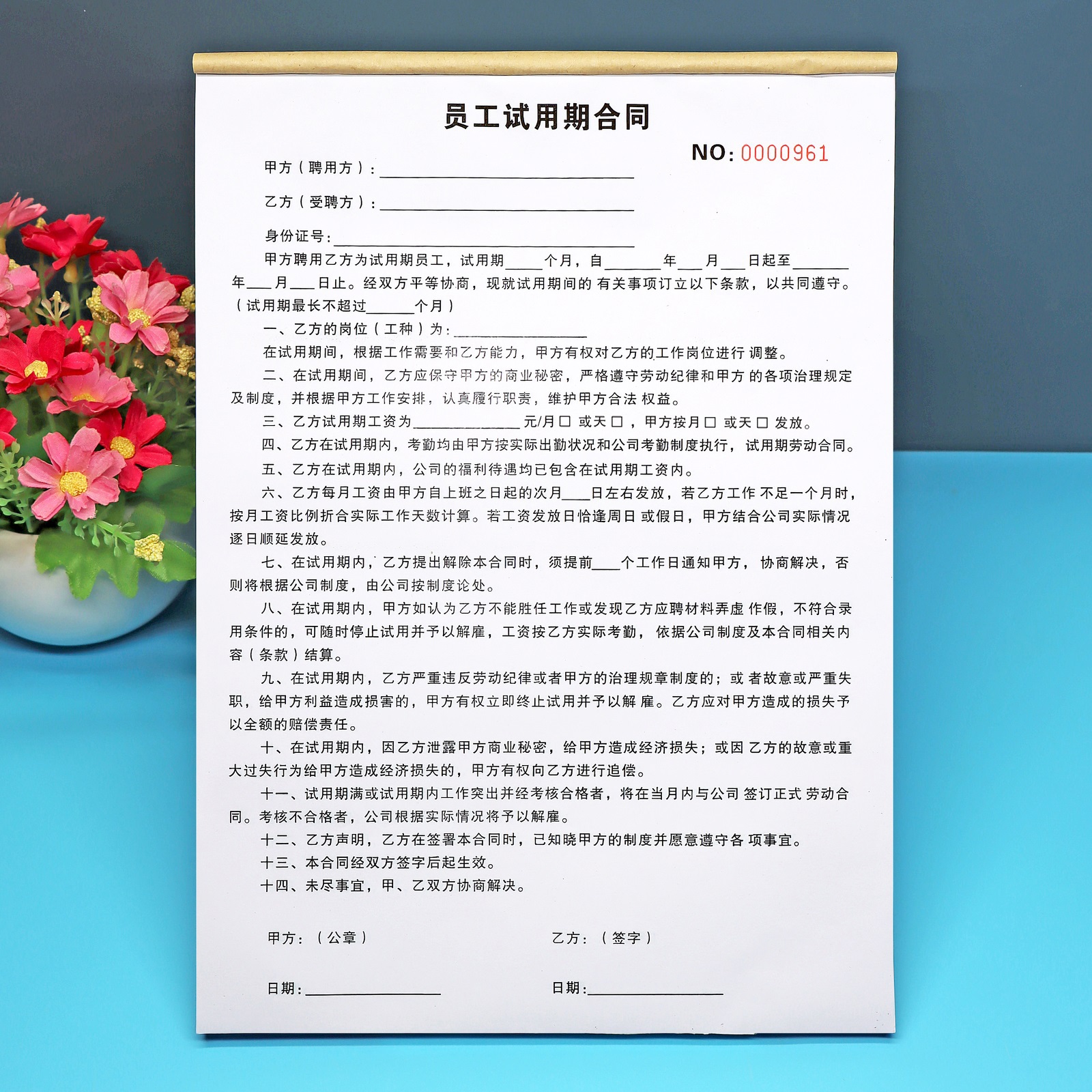 定做用工协议书员工试用期合同