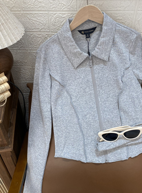 保罗彼得 2025新春款修身显瘦拉链开衫T恤短款上衣BWEA44231/32