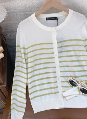 女士圆领针织条纹开衫 保罗彼得专柜正品一款双色百搭MLFAZ01071