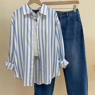 女式条纹长袖衬衫保罗彼得专柜春新款纯棉休闲百搭衬衣YNFAC00520