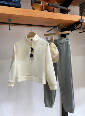 保罗彼得 专柜正品女式卫衣 米色简约气质 立领 半拉链 NTDC48780