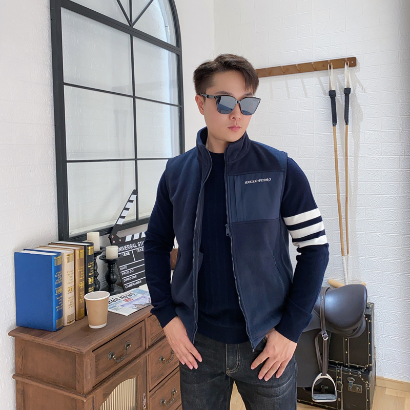 保罗彼得男士摇粒绒马甲立领