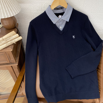 男士假两件针织衫商务休闲毛衣