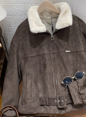 保罗彼得商场同款2025新款女式皮毛一体麂皮短外套时尚QBEDU00590