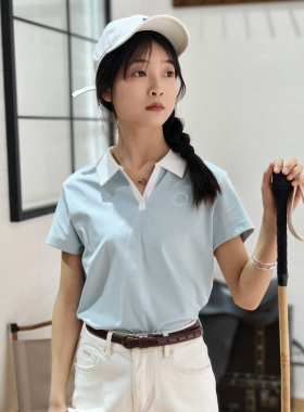保罗彼得25年新款女士V领polo衫短袖一款多色百搭DTEB66751/52/53