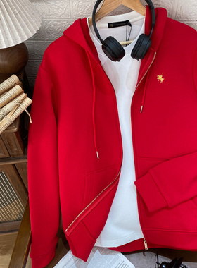 本命年男士新款红色卫衣开衫连帽卫衣新年红保罗彼得TBEDW00300