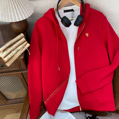 本命年男士新年红连帽卫衣开衫