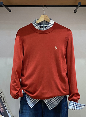 保罗彼得专柜正品男士长袖圆领针织衫毛衣显白橘红内搭MMDC34963