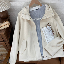 保罗彼得专柜正品女士米白色连帽外套麂皮外套休闲百搭YNECU00141