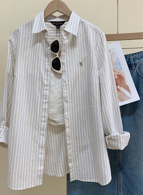 女式长袖条纹衬衫保罗彼得正品春新款亚麻衬衣舒适亲肤CIFAC00560