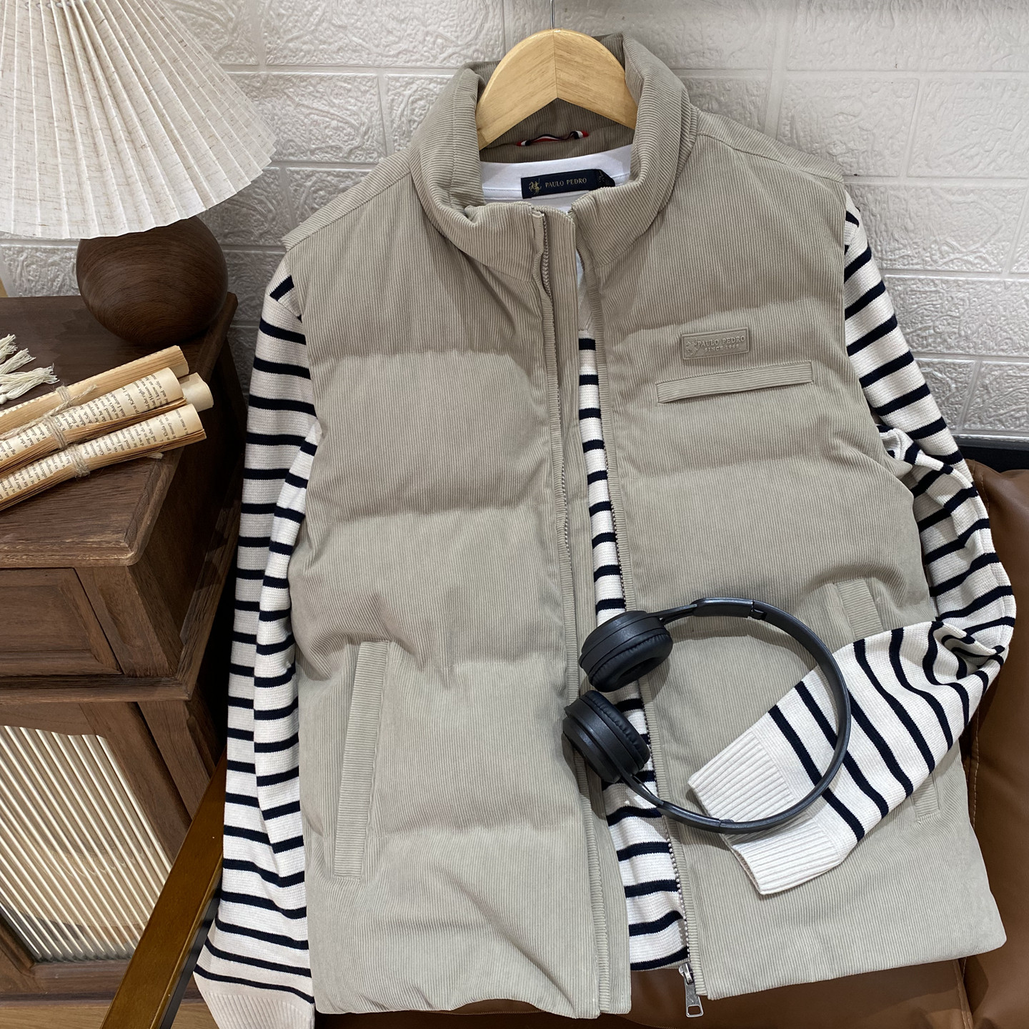 保罗彼得专柜正品男士灯芯绒棉马甲百搭2025秋季新款RWEDA00090,男装,常规马甲,淘宝优惠券,粉丝福利购,淘宝优惠卷