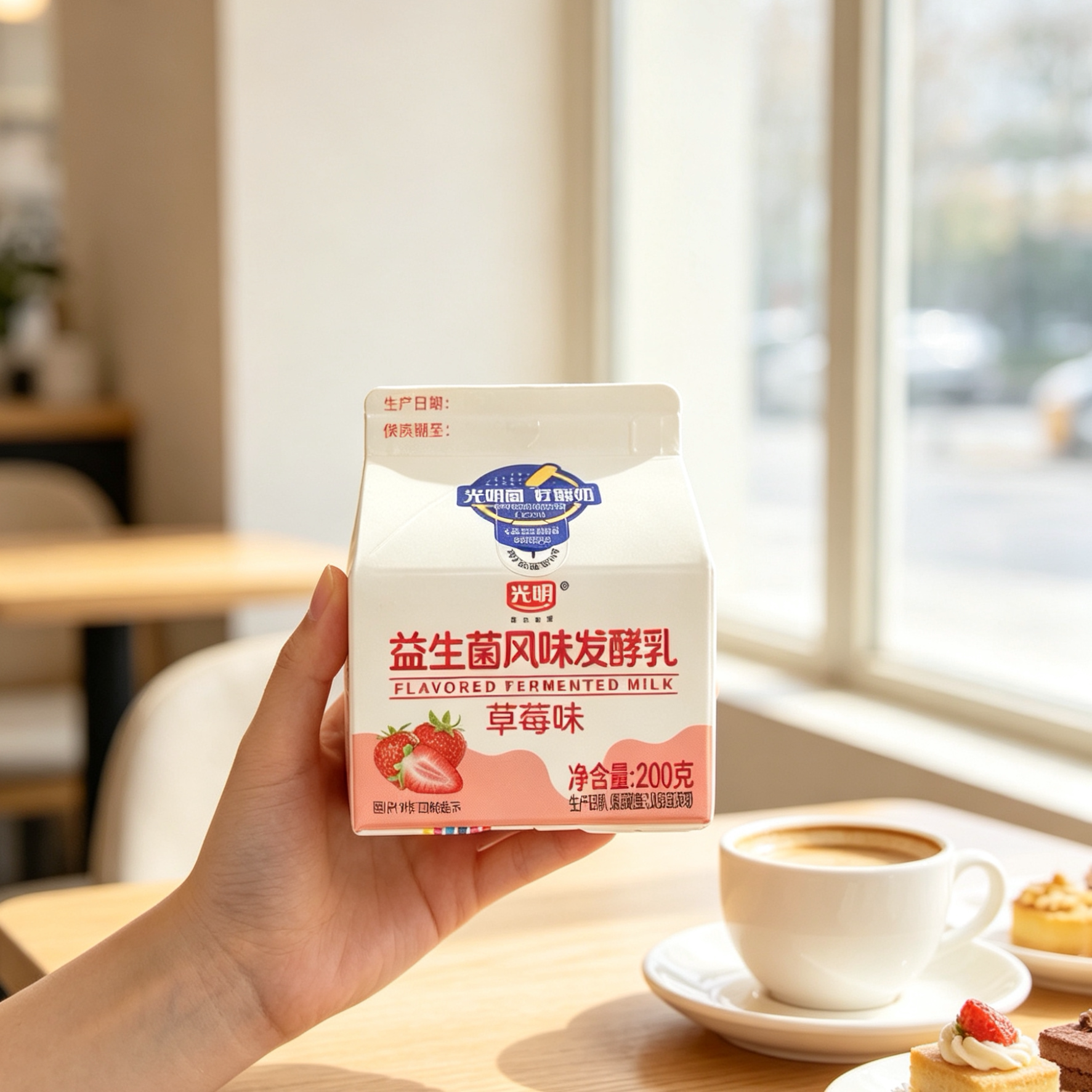 光明益生菌风味发酵乳草莓味盒装酸奶200g