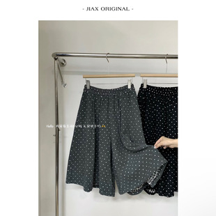 Vengo 2025秋冬日系波点松紧腰阔腿裤裙女ins韩版加厚毛呢五分裤
