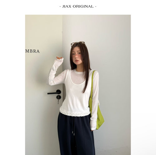 UPONE 早春木耳边设计感背心短袖t恤女ins韩版叠穿小个子短袖上衣