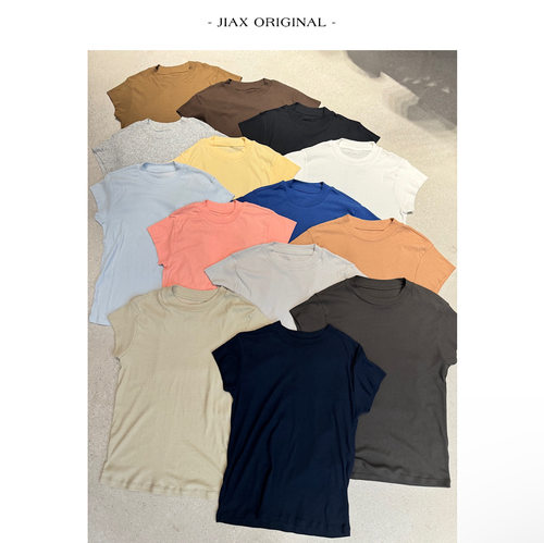 JIAX 春夏薄款14色入小圆领飞飞袖打底上衣女简约修身显瘦短袖t恤