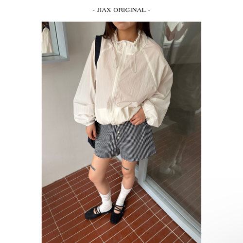 UPONE 春夏纯色抽绳立领防晒外套女ins韩版宽松显瘦薄款长袖上衣