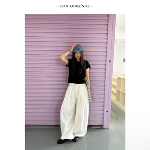 女ins韩版 UPONE 早春裤 脚抽绳立体褶皱阔腿裤 宽松小个子休闲裤