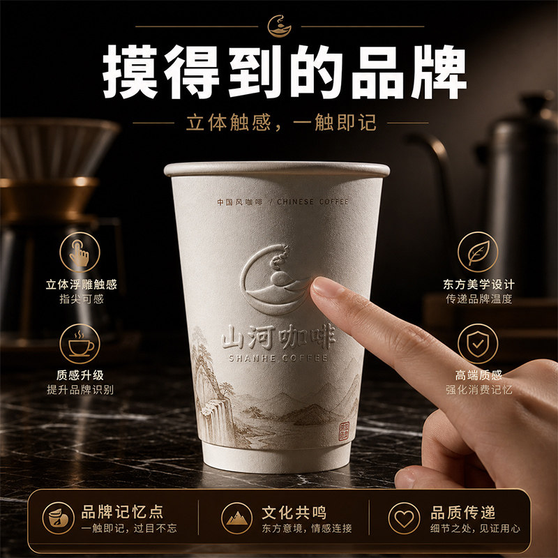 定制咖啡杯子印logo一次性奶茶杯带盖商用高级订制高档浮雕中空杯
