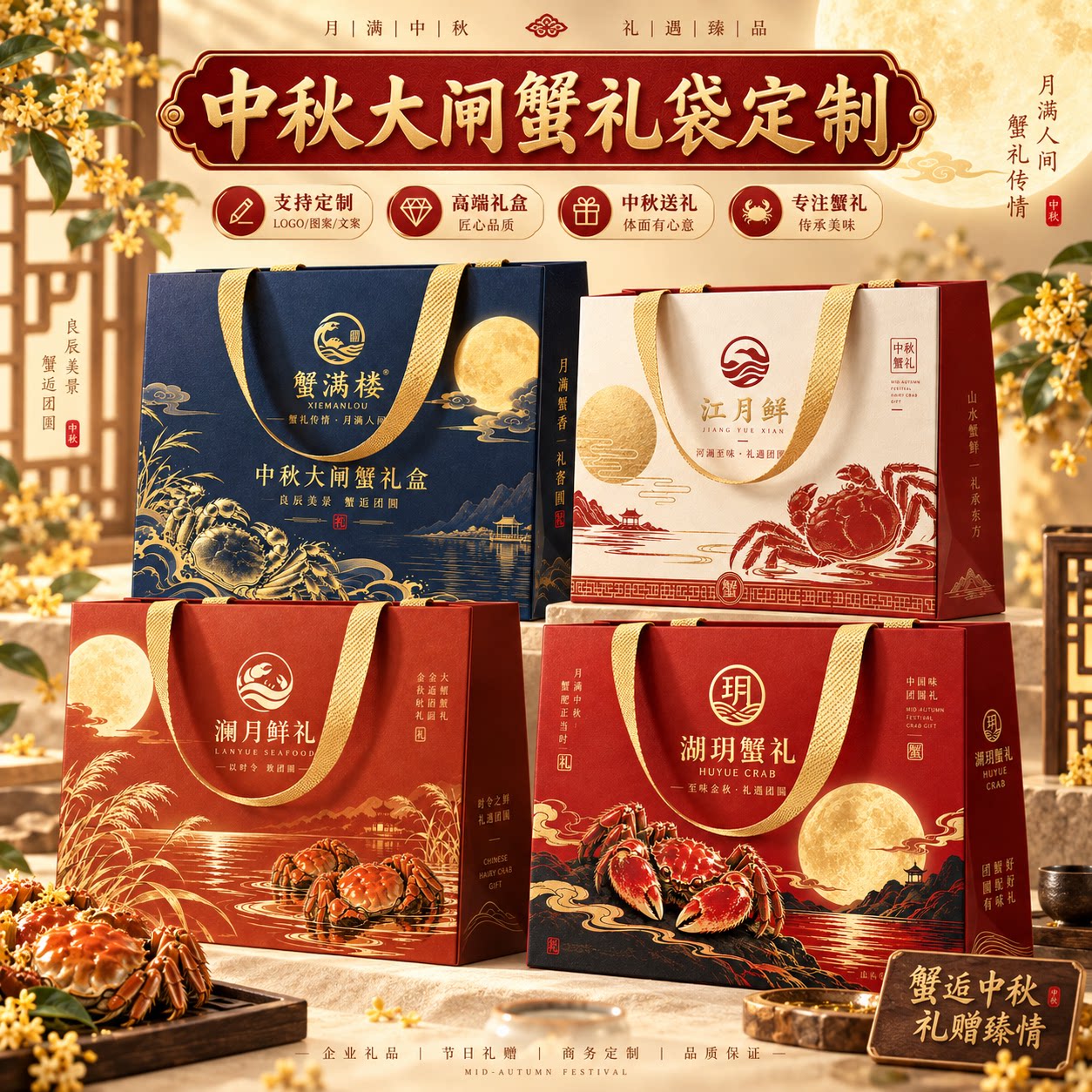 中秋大闸蟹礼袋定制手提袋