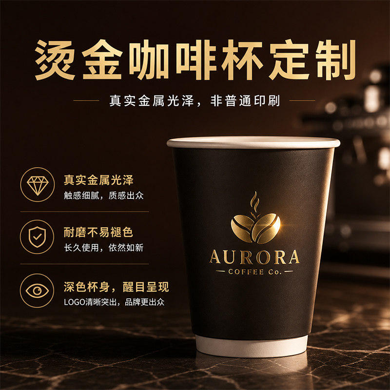 烫金咖啡杯定制纸杯印刷logo1000只装耐磨金属光泽高端饮品杯