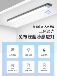 c三色变光磁吸led酒柜橱柜衣柜灯条 超薄智能人体感应灯充电type