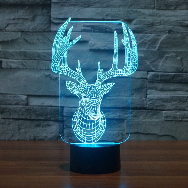 麋鹿角鹿头3D小夜灯七彩触控LED充电灯可定制logo喂奶起夜台灯