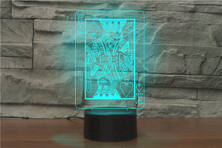 扑克牌黑桃K 3D小夜灯七彩触控桌面公司广告logo定制礼品氛围台灯
