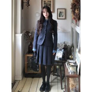 韩系学院风灰色西装套装裙子女秋冬季2025新款小个子巨好看一整套