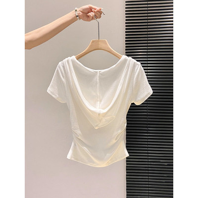纯欲风连帽正肩短袖t恤女
