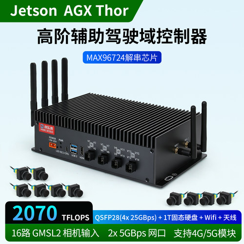 Jetson AGX Thor 16路高阶辅助驾驶域控制器 工业级 2070TFLOPS