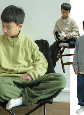 儿童摇粒绒保暖套装2025冬季中大童家居服男孩加厚睡衣外套裤子暖