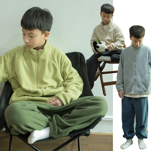 儿童摇粒绒保暖套装2025冬季中大童家居服男孩加厚睡衣外套裤子暖